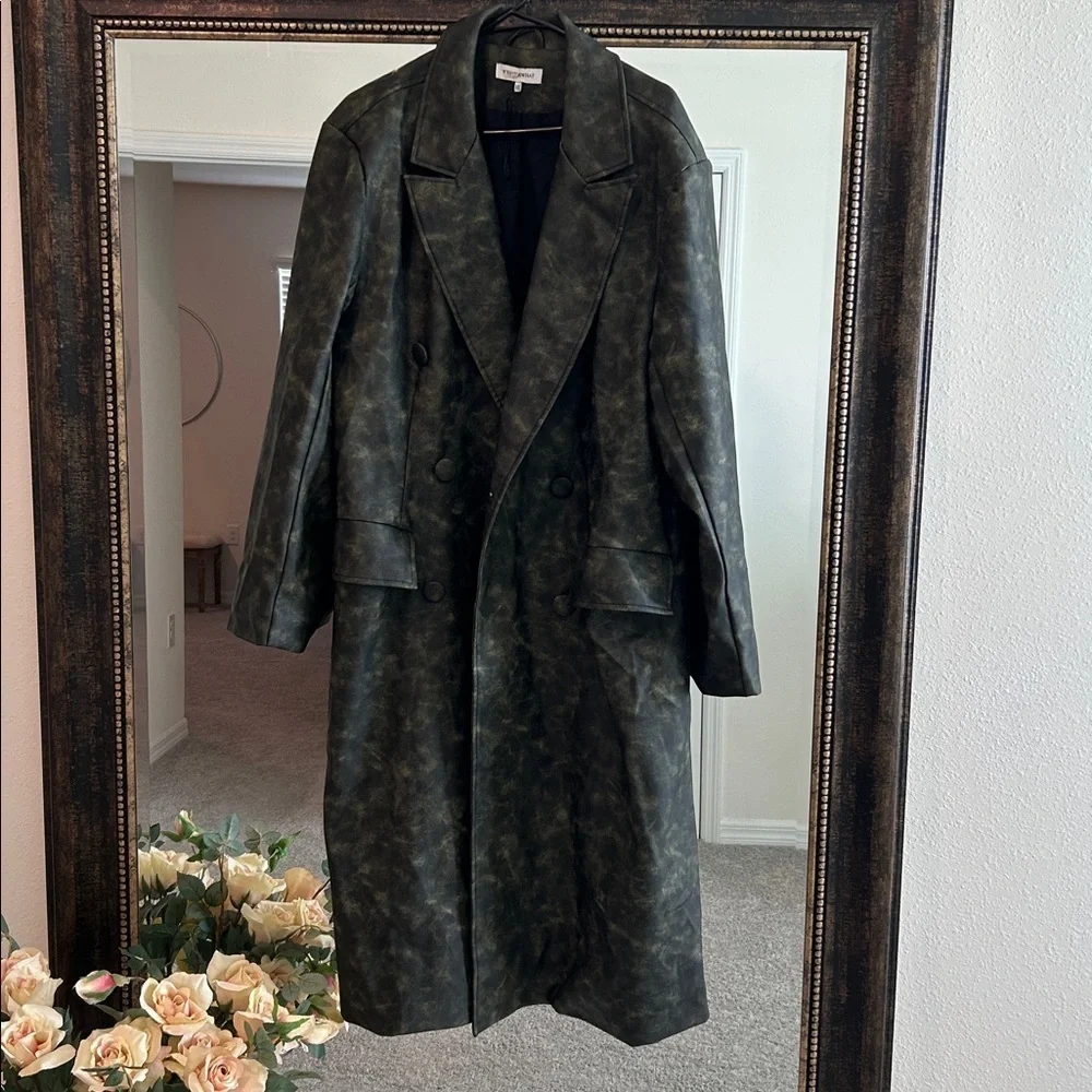 WEWOREWHAT Oversized Blazer Jacket Edgy Olive Leather Jacket